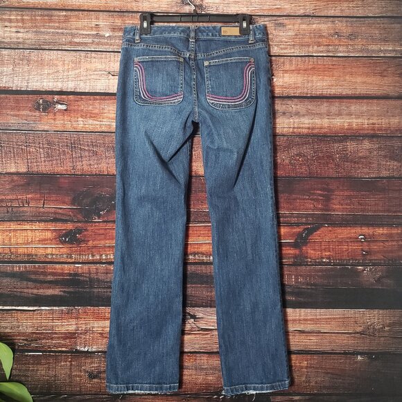 Tommy Hilfiger Y2K Jeans Size 8 Low Rise Straight Blue Denim Embroidered Pockets - Picture 2 of 9